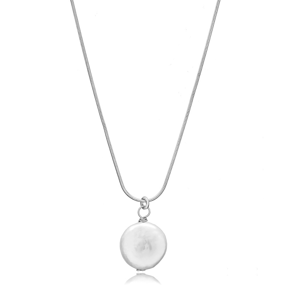 🤍⭐️✨Round Freshwater Pearl Snake Chain 925 Silver Jewelry Necklace